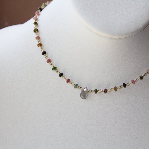 Ela Rae Labradorite and Tourmaline Gold Necklace - Picture 7 of 13
